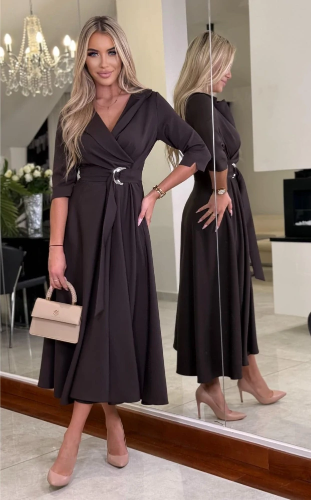 Elegantní šaty LARA v midi délce čokoládové