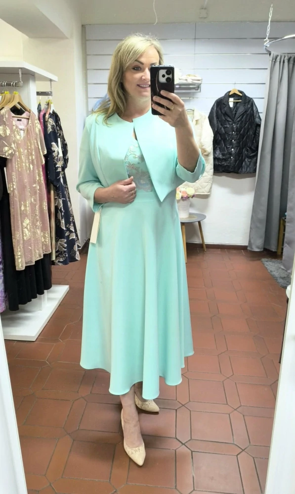 Společenské šaty s bolerkem mentolové