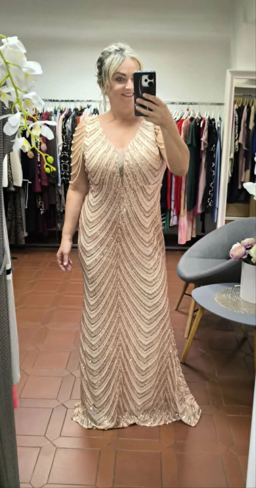 Plesové šaty KAREN PLUS SIZE béžovozlaté
