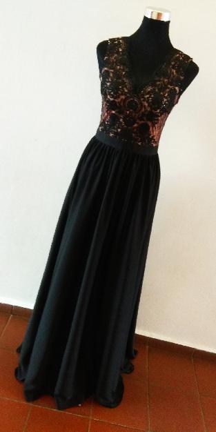Dlouhé elegantní šaty Juliette černé s béžovou