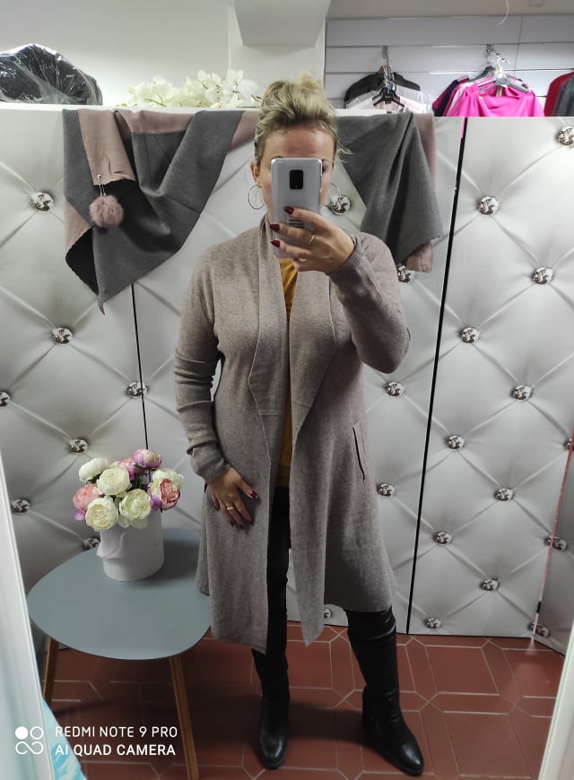 Dámský oversize kardigan hnědošedý