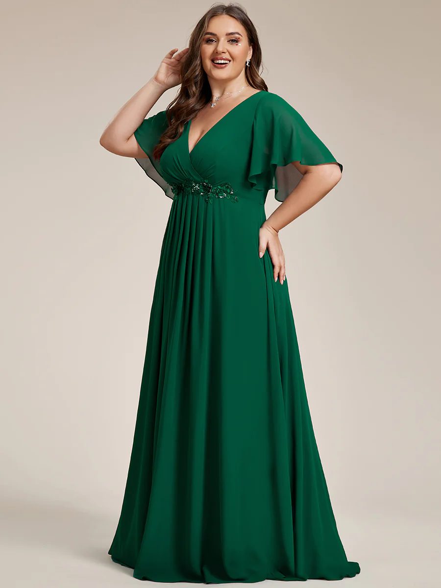 Dlouhé šifonové PLUS SIZE šaty VANIS zelené