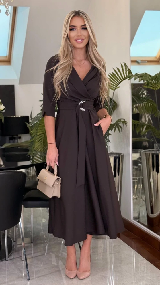 Elegantní šaty LARA v midi délce čokoládové