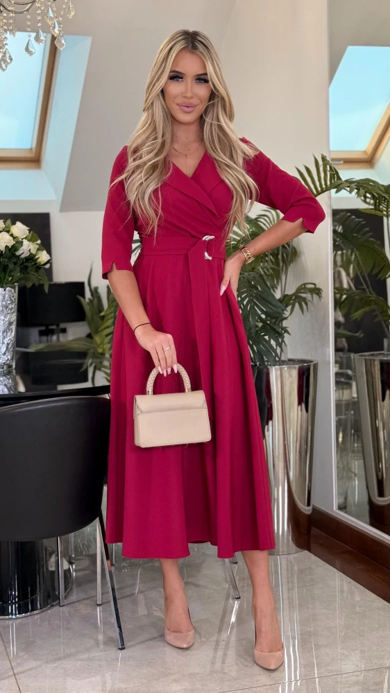 Elegantní šaty LARA v midi délce vínové