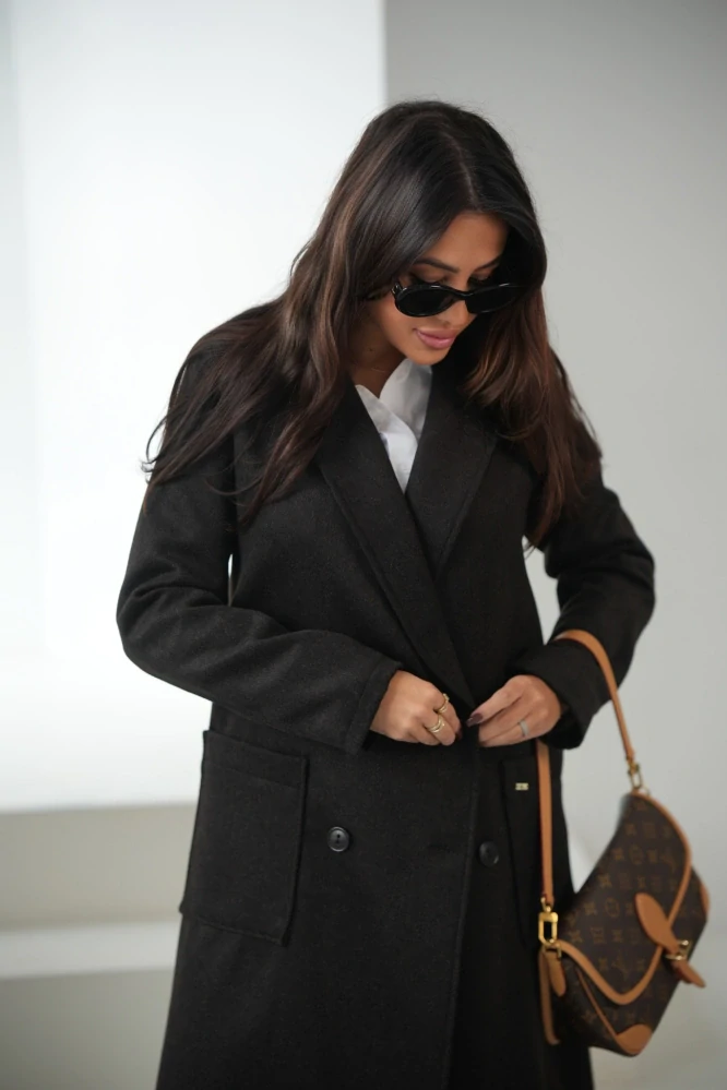 Luxusní vlněný kabát AMOR černý