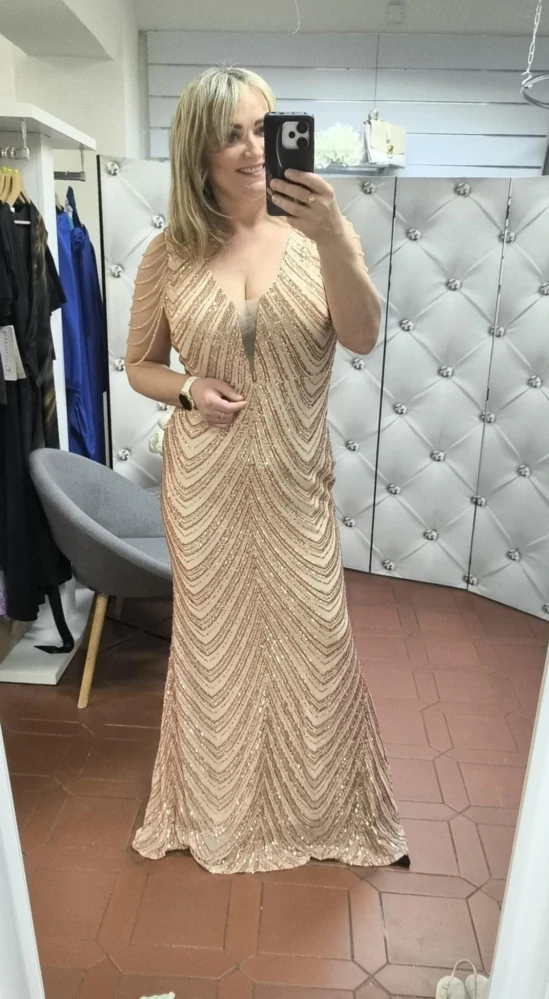 Plesové šaty KAREN PLUS SIZE béžovozlaté