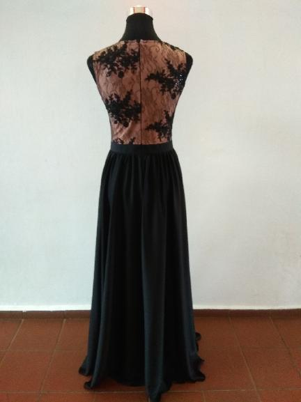 Dlouhé elegantní šaty Juliette černé s béžovou