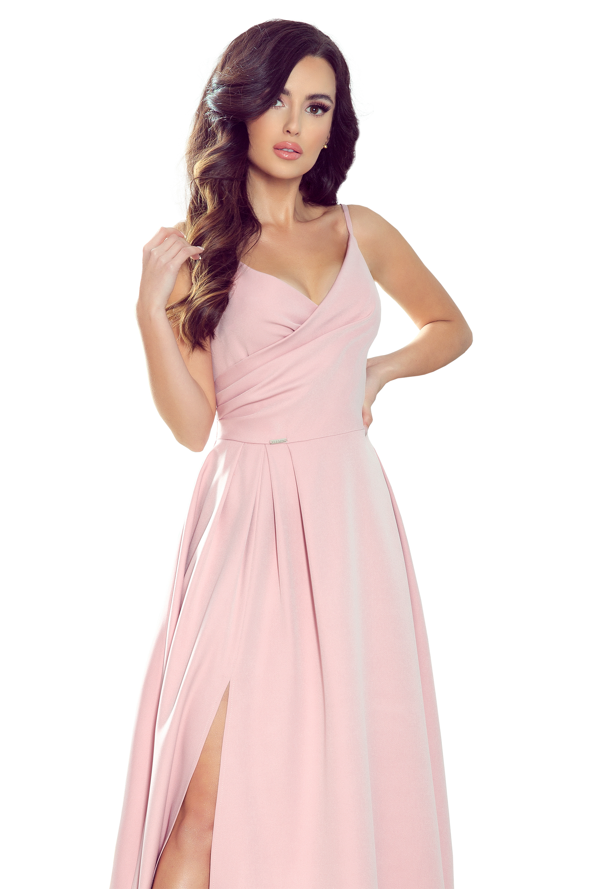 Elegantní maxi šaty 299-2 pudrové
