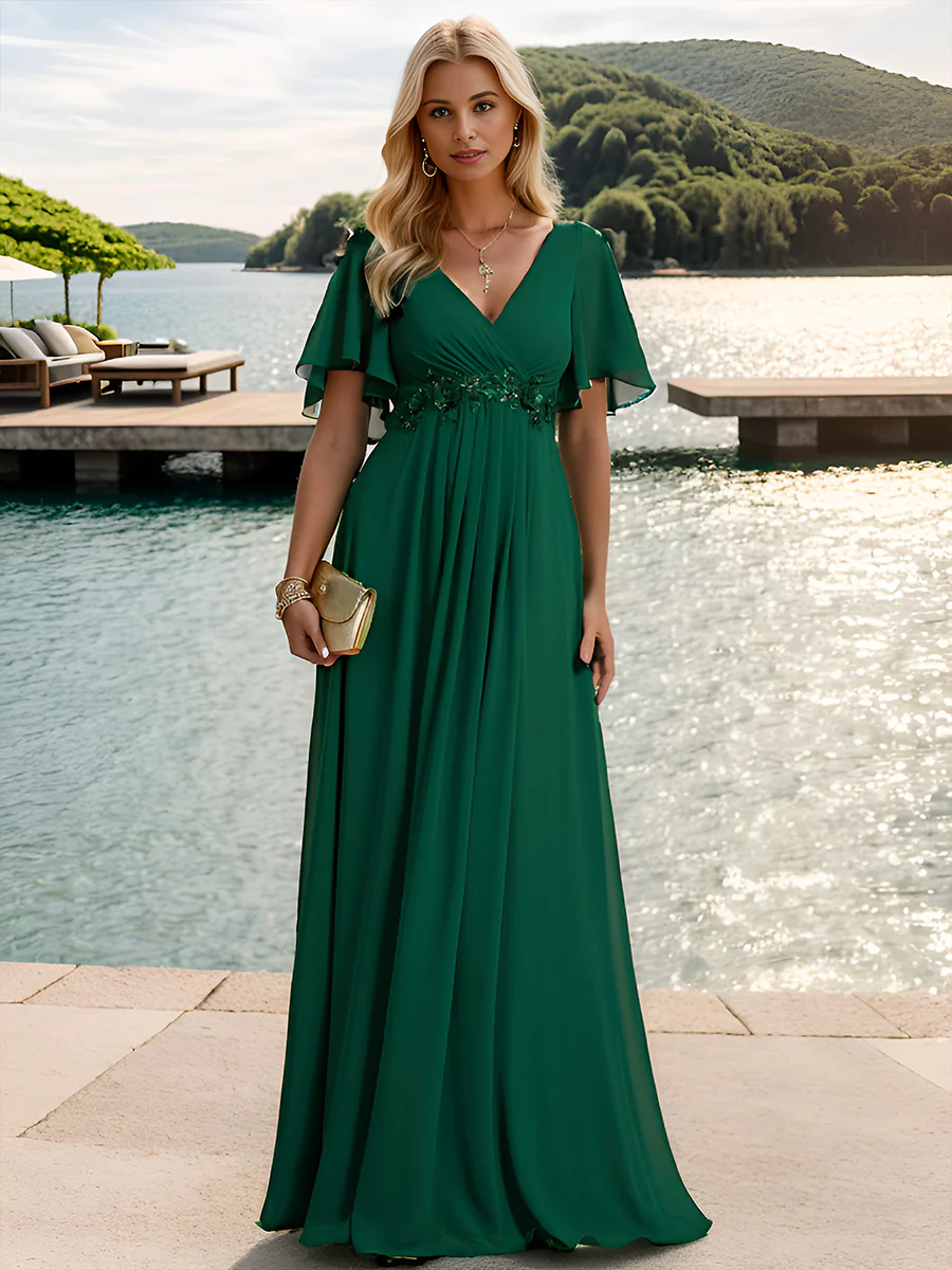 Dlouhé šifonové PLUS SIZE šaty VANIS zelené
