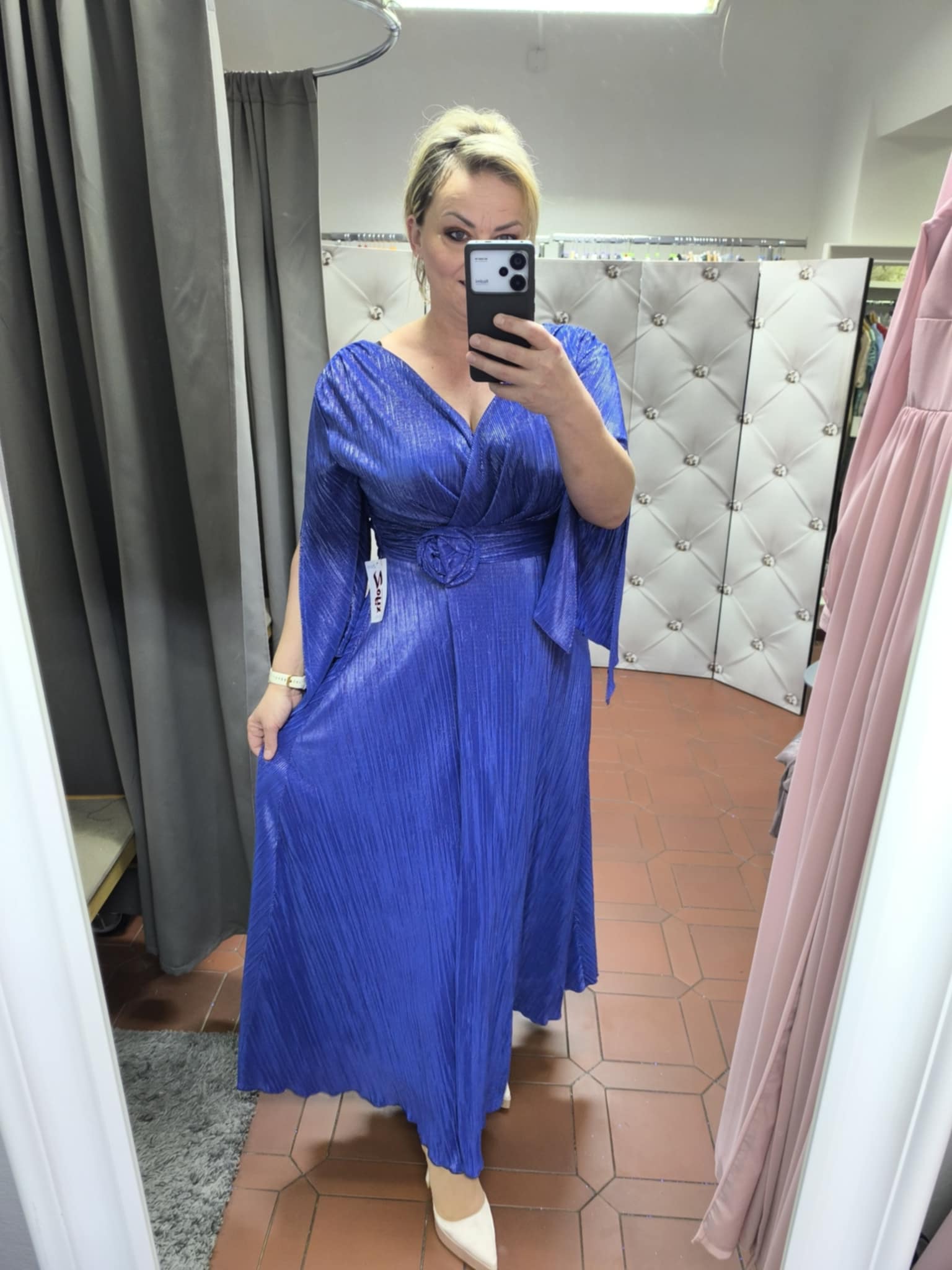 Dlouhé luxusní šaty ZOJA modré lesklé