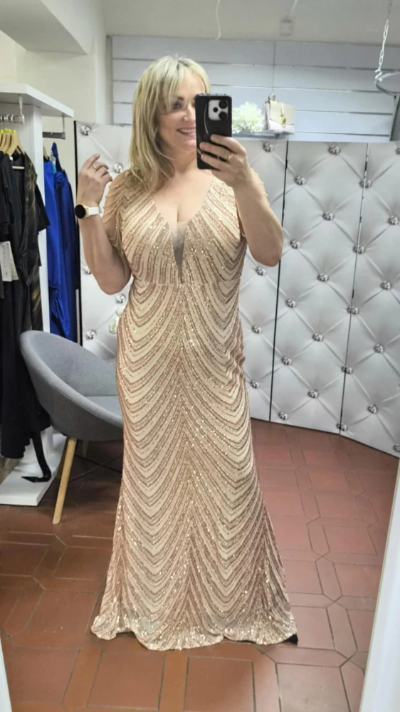 Plesové šaty KAREN PLUS SIZE béžovozlaté