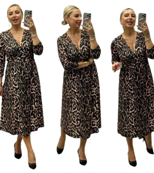 Dámské elegantní zavinovací midi šaty SISI gepard