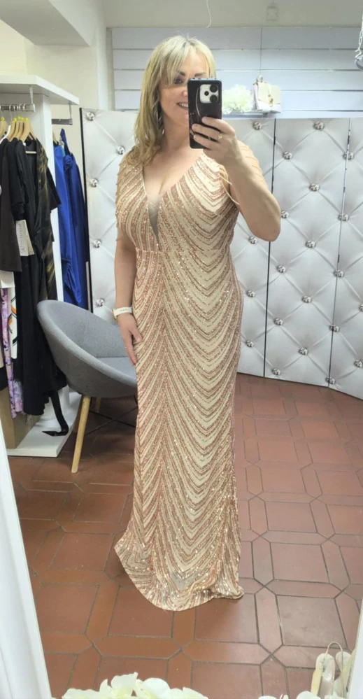 Plesové šaty KAREN PLUS SIZE béžovozlaté