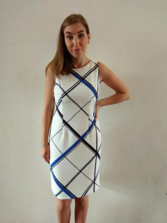 Pouzdrové šaty MARSELINI 1618 bílá/černá/modrá