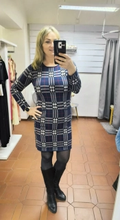 Úpletové šaty káro modré