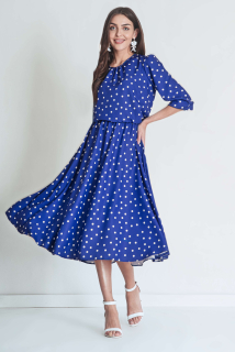 Dámské midi šaty Marselini 2418 modré puntíkaté
