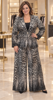 Společenský kalhotový kostým PLUS SIZE s flitry