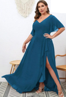 Dlouhé šifonové šaty PRINCILA petrolejové