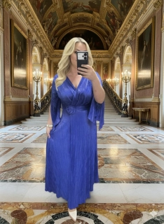Dlouhé luxusní šaty ZOJA modré lesklé