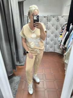 Dámská stylová souprava triko+kalhoty camel