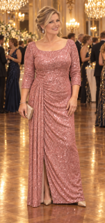 Dlouhé PLUS SIZE flitrové šaty 2326 starorůžové