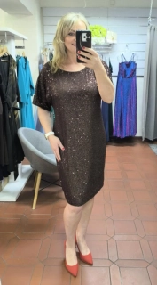 Krátké flitrové šaty MARSELINI 2332 čokoládové