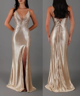 Luxusní dlouhé kamínkové šaty BELLA šampaň