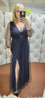 Dlouhé tylové společenské šaty MARSELINI 2601 tmavě modré