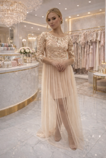 Dlouhé společenské šaty MARSELINI 1740 pastelová meruňka