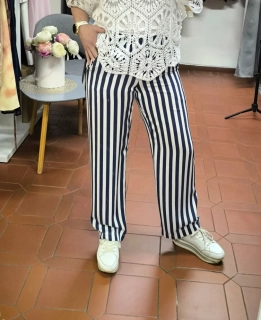 Dámské pruhované kalhoty – modro-bílé