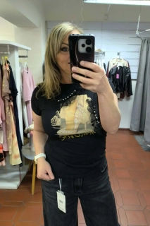 Dámské bavlněné triko černé s aplikací