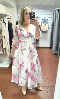 Dlouhé zavinovací šifonové šaty SEVILA bílorůžové