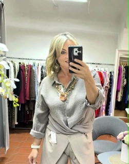 Mušelínová oversize košile se síťovanými detaily – kávová