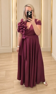 Dlouhé společenské šaty CAMELIA bordó lesklé