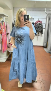 Dlouhé bavlněné PLUS SIZE šaty modré