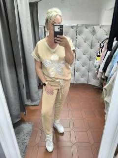 Dámská stylová souprava triko+kalhoty camel