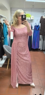 Dlouhé PLUS SIZE flitrové šaty 2326 starorůžové